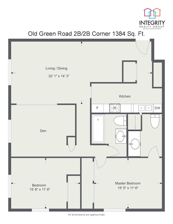 2 Bedroom, 2 Bath with Den, 1384 Sq. Ft Floor Plan  at Old Green Place , Beachwood, 44122