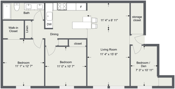 3 Bedroom 1 Bath 1250 Sq. Ft Floor Plans at Integrity Berea Apartments, Integrity Realty LLC, Berea, OH
