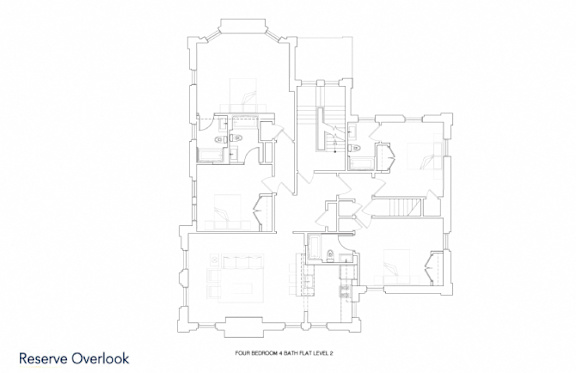 A floor plan of a building with the title "Reserve Overlook" and a note "Four Reachom 4 & Flat Rat Level 2".