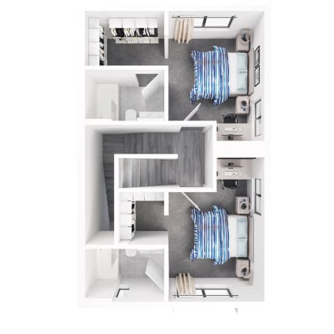 A series of images showing a room with a bed, a desk, and a chair.