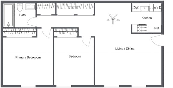 2 Bedroom 1 Bath 900 Sq. Ft. A Renovated Floor Plan at Renova of Brunswick, Brunswick Ohio