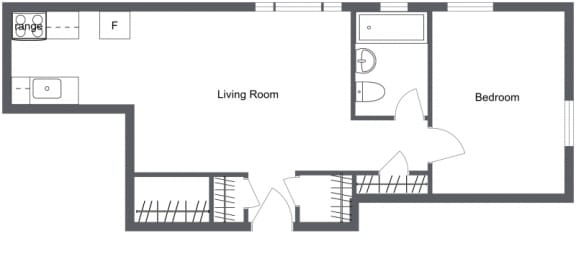 a floor plan of an apartment with a bedroom and a living room