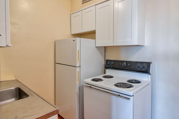 Efficient updated kitchens at Shaker Collection Apartments, Integrity Realty, Cleveland, OH, 44120