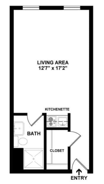 Micro Suite Floor Plan 357-to450 Sq. Ft. at Shaker Collection  Apartments, Integrity Realty, Cleveland, Ohio