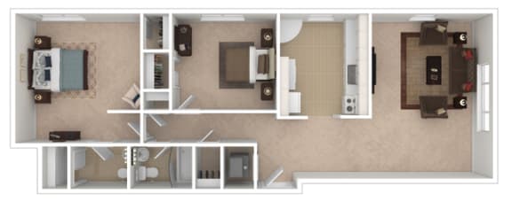 2 Bedroom 1.5 Bath 900-to1,000 Sq. Ft. Floor Plan at Shaker Collection  Apartments, Integrity Realty, Cleveland, OH, 44120