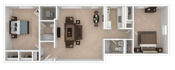 2 Bedroom 2 Bath 900-to1,000 Sq. Ft. floor plan at Shaker Collection  Apartments, Integrity Realty, Cleveland, OH
