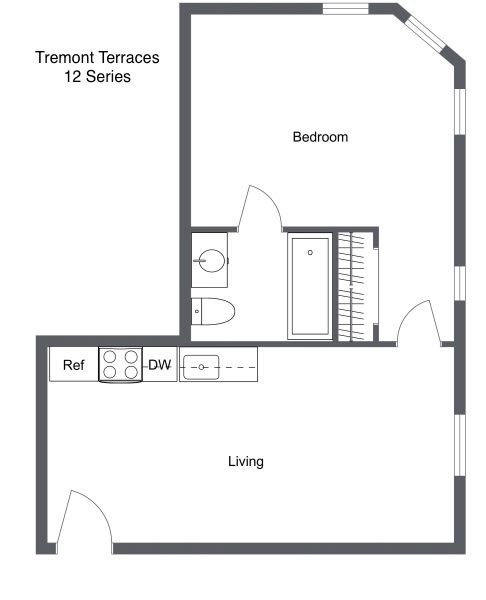 1Bed 1Bath H Floor Plan at Tremont Terraces Apartments, Cleveland