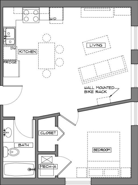 A floor plan of a house with a kitchen, living room, and bedrooms.