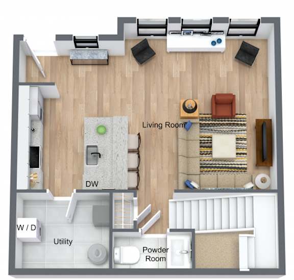 2 Bedroom 2.5 Bathroom 1,388 Sq. Ft. Townhome (Middle) Floor Plan at Westwood Meadows in Westlake, 27825 Detroit Road, 44145