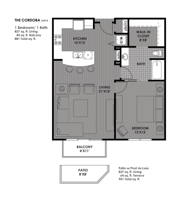 The Cordova Floor Plan at The Mosaic on Broadway, San Antonio