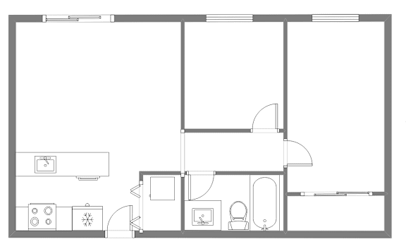 A black and white drawing of a house layout.