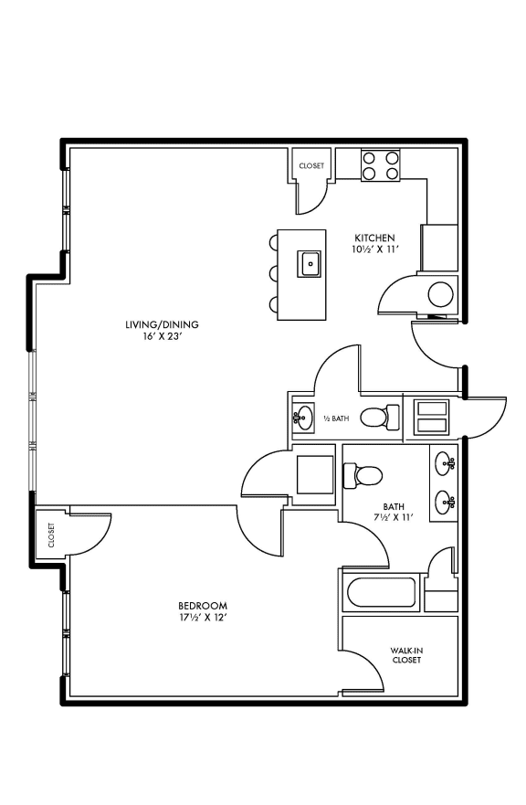 Floor Plan  The Pisa - One Bedroom One and a half Bathroom Floor Plan at The Lofts at Middlesex, Middlesex