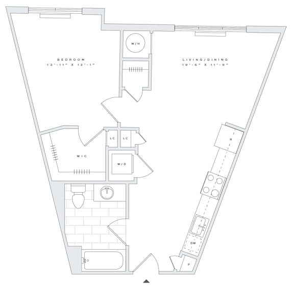 a floor plan of a home with a bedroom and a living room