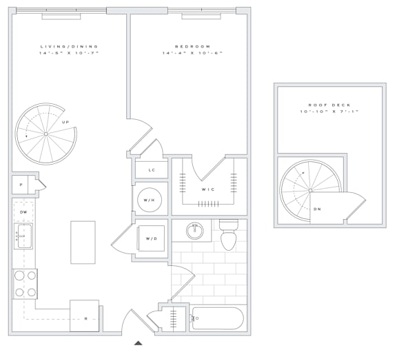 a floor plan of a small apartment with a bedroom and a living room