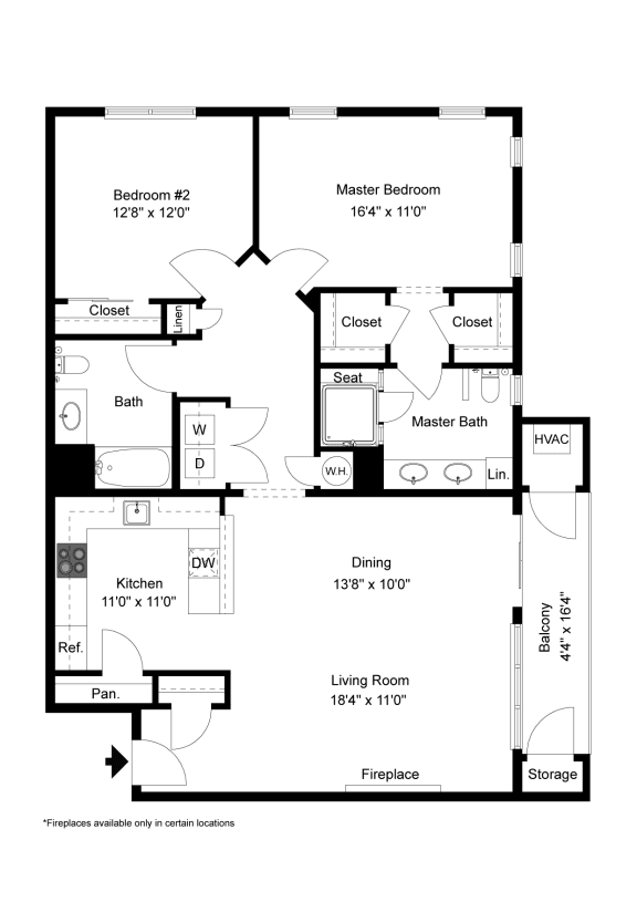 The Abbey- Two Bedroom Two Bathroom Floor Plan at Queens Gate Apartments