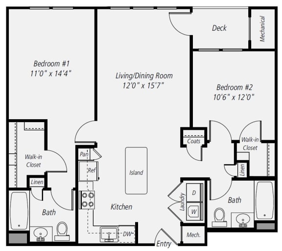 B2-1 - Two Bedroom Two Bathroom Floor Plan at The Confluence at Norwalk, Norwalk