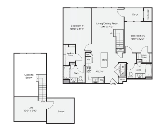 a floor plan of a two story house with a bedroom and a living room