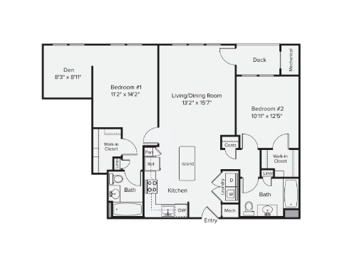 B2-3D - Two Bedroom Two Bathroom Den Floor Plan at The Confluence at Norwalk, Norwalk