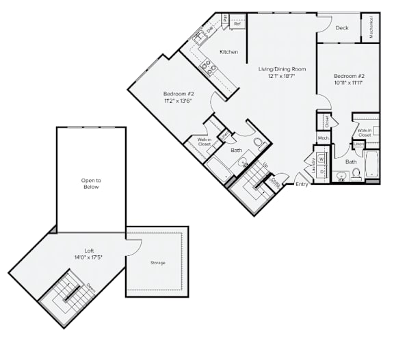 B3-BL - Two Bedroom Two Bathroom Loft Floor Plan at The Confluence at Norwalk, Norwalk