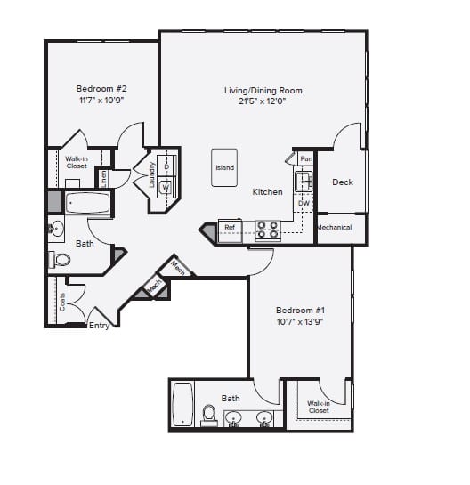 B5.C- Two Bedroom Two Bathroom Floor Plan at The Confluence at Norwalk, Norwalk