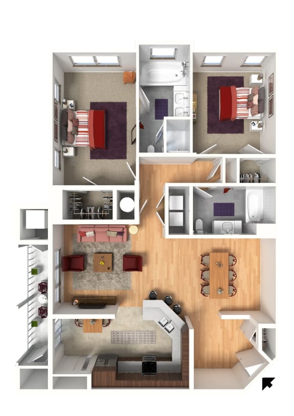 Floor Plan  The Berkshire - Two Bedroom Two Bathroom &#x2B; Foyer Floor Plan at Queens Gate Apartments