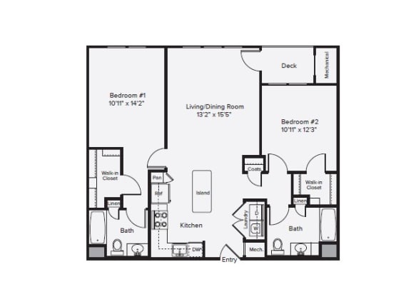 BM2 - Two Bedroom Two Bathroom Floor Plan at The Confluence at Norwalk, Norwalk