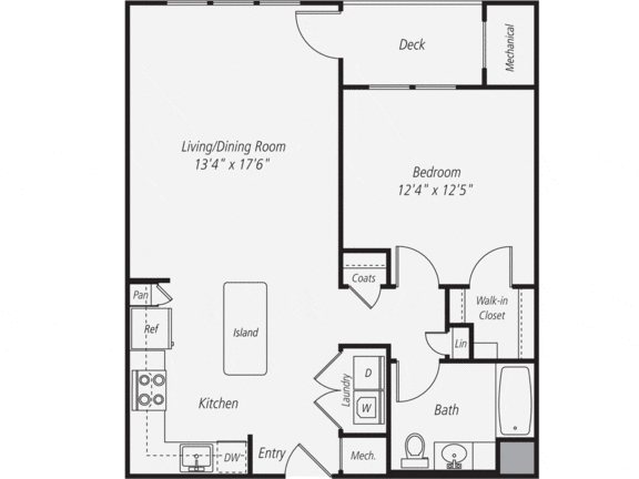 AM2 - One Bedroom One Bathroom Floor Plan at The Confluence at Norwalk, Norwalk