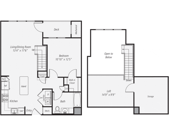 AM2-L  - One Bedroom One Bathroom Loft Floor Plan at The Confluence at Norwalk, Norwalk
