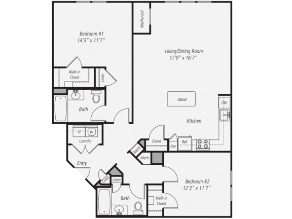 B5X- Two Bedroom Two Bathroom Floor Plan at The Confluence at Norwalk, Norwalk