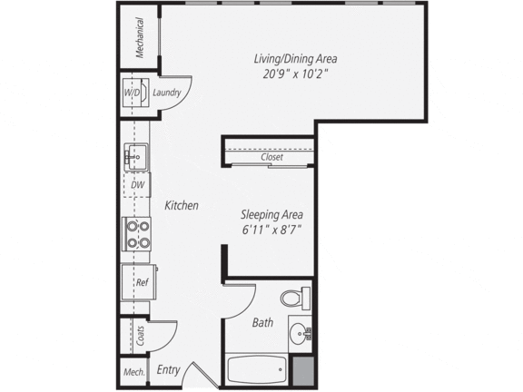 S3 - Studio One Bathroom Floor Plan at The Confluence at Norwalk, Norwalk