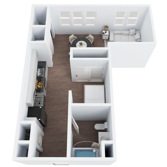 Floor Plan  S3- Studio One Bathroom Floor Plan at The Confluence at Norwalk, Norwalk