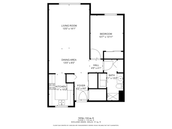 A black and white image of a floor plan for a living space.