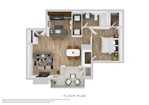Floor Plan  A floor plan of a house with a kitchen, living room, and two bedrooms.