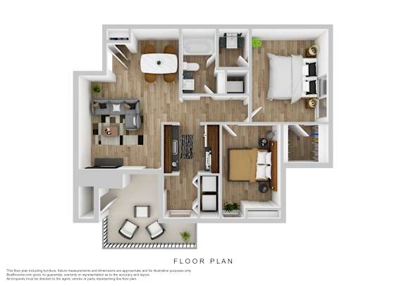Floor Plan  A floor plan of a house with a kitchen, living room, and two bedrooms.