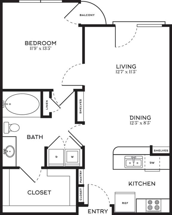 Floor Plan  1 Bed | 1 Bath | 772 sqft | 5 Mockingbird Apartments