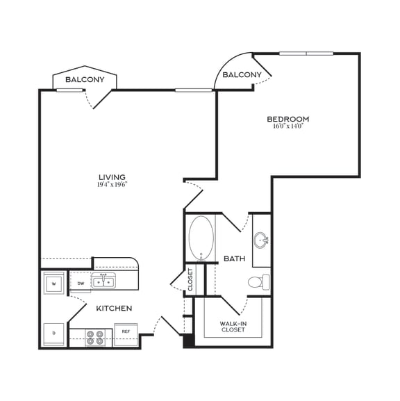 Floor Plan  1 Bed | 1 Bath | 874 sqft | 5 Mockingbird Apartments