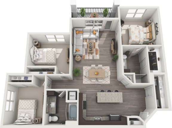 a floor plan of a 3 bedroom apartment