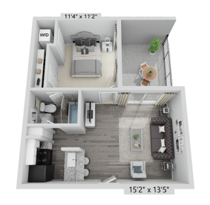 a bedroom floor plan with a bathroom and a living room