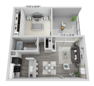 a bedroom floor plan with a bathroom and a living room