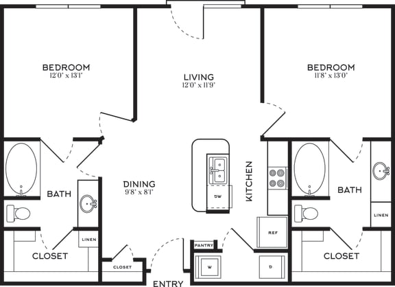 Floor Plan  2 Bed | 2 Bath | 1093 sqft | 5 Mockingbird Apartments