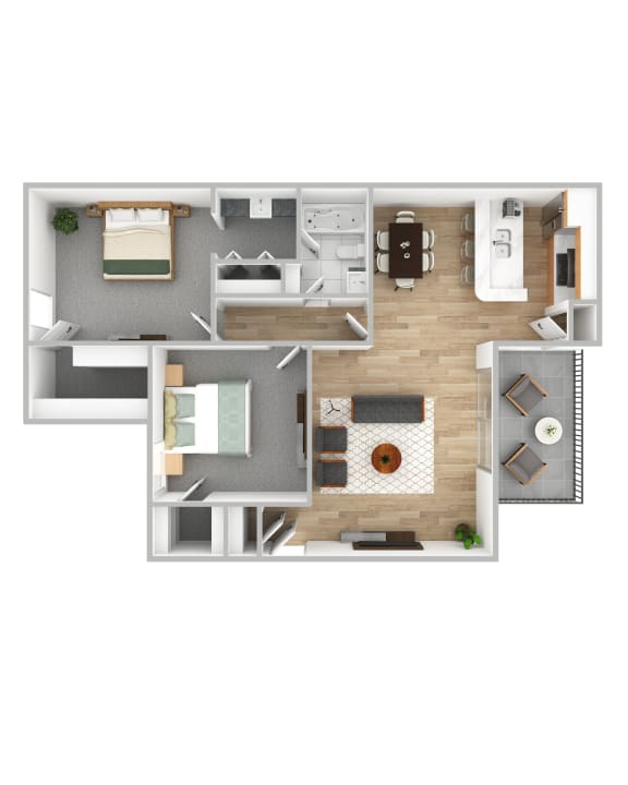 a 3d rendering of a 1 bedroom floor plan with a bathroom and living room