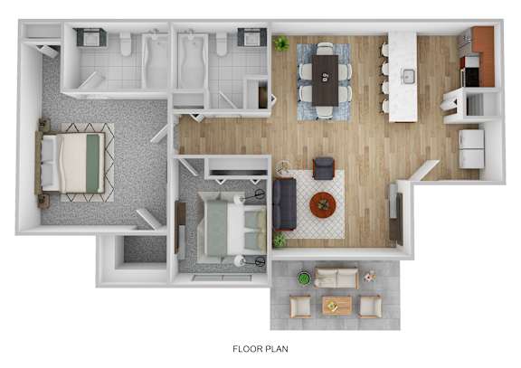 the 1190 floor plan  1 bedroom with 2 baths