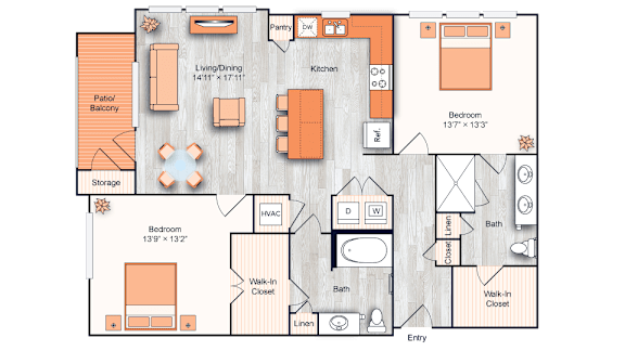 Floor Plan  A floor plan of a house with a living area, kitchen, bathroom, and bedroom.