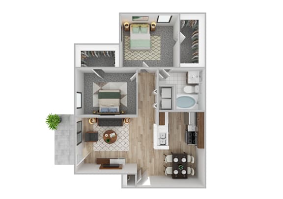 Floor Plan  A top down view of a house with a kitchen, living room, and bathroom.