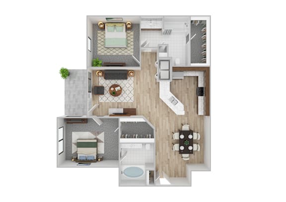 Floor Plan  A top-down view of a house interior with a kitchen, living room, and bathroom.