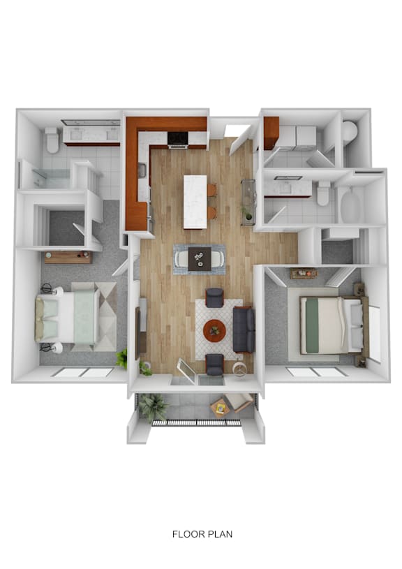 A floor plan of a house with a kitchen, living room, dining room, and bathrooms.