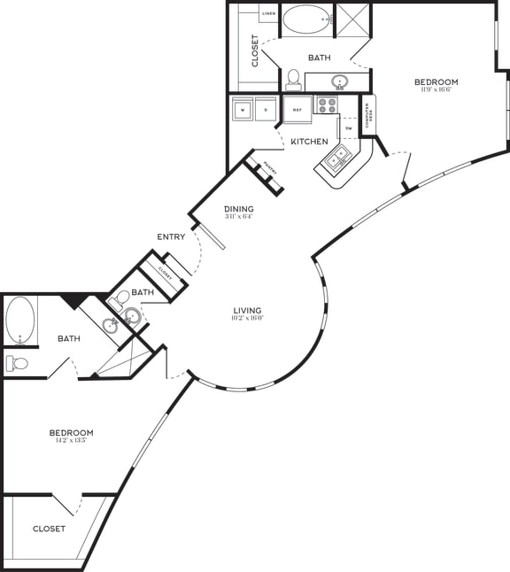 2 Bed | 2 Bath | 1390 sqft | 5 Mockingbird Apartments