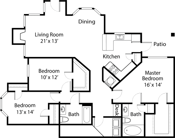 the floor plan of a bedroom apartment with a living room and a dining room