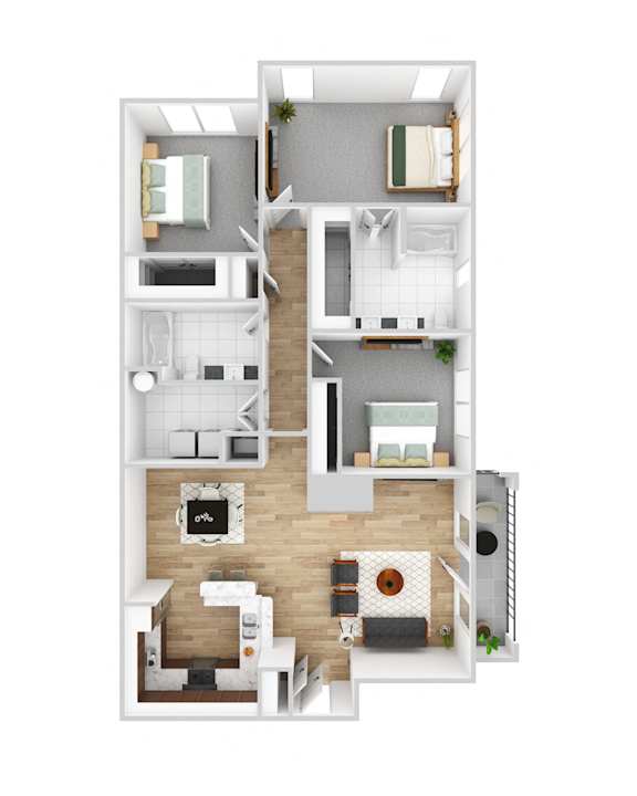 A floor plan of a house with a living room, kitchen, dining room, and bedrooms.