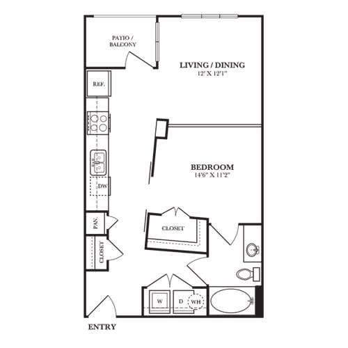 A floor plan of a home with a living room, dining room, bedroom, and bathroom.